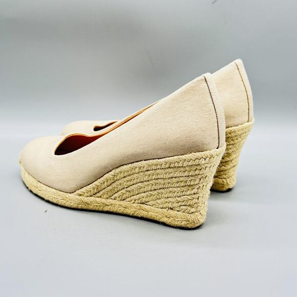 J Crew Shoes Womens 7 Beige Canvas Seville Wedge Espadrille Slip On Heels Summer - Picture 6 of 13